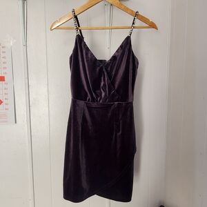 Chic Purple Velvet Mini Dress with Jeweled Straps